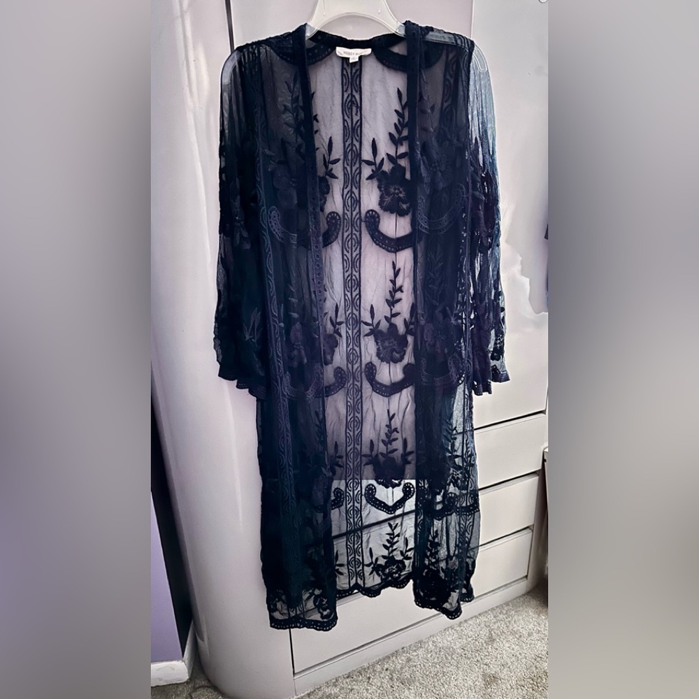 EUC LACE MESH KIMONO KNEE LENGTH - Picture 2 of 9